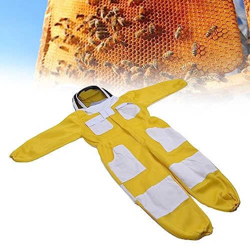 Topyond Tuta Intera da Apicoltura in Rete Traspirante, Abbigliamento da Apicoltura per Uomo, Tuta Protettiva con Cappello, Tuta Gialla da Apicoltore, Attrezzatura per Apicoltori