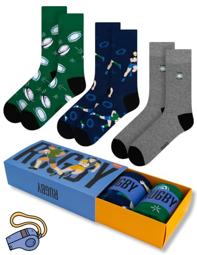 soxo Sport Chaussettes Homme Fantaisie Cadeau Drole Chaussette Cadeaux Hommes Cadeau Idee 40-45 Rugby 3 Paires