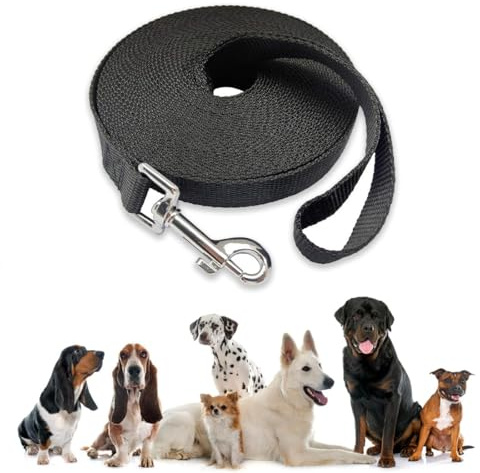 EOUIAV Guinzaglio per Cani Addestramento 10M/32ft, Lungo Nylon Guinzaglio Cani Resistente Leggero con Fibbia Lega Zinco per Cane Allontanare Sicurezza Nero