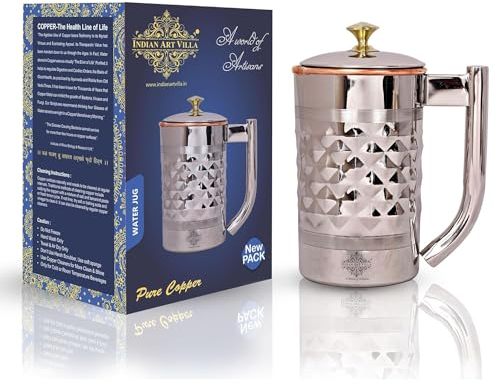Carafe en cuivre - Bouteille en cuivre martelé - Pichet en cuivre avec laiton - 2000 ml