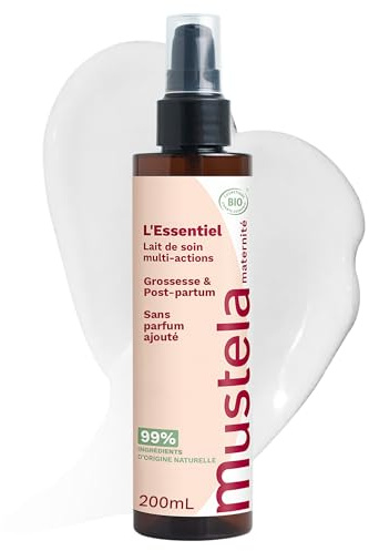 Mustela Soin Essentiel Anti-Vergetures Sein et Corps Grossesse 200ml | Soin essentiel multi-action prévient les vergetures de la grossesse, hydrate et assouplit le sein et le corps, femme enceinte