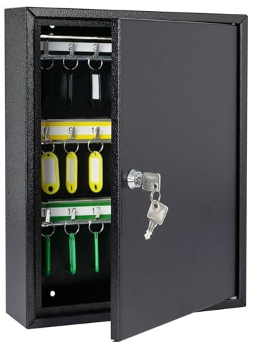 HMF 13542-02 Key Cabinet Key Cabinet 42 Hooks Adjustable Hook Rails 35.0 x 27.0 x 8.0 cm Black
