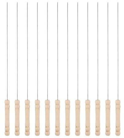 HARFINGTON 12pcs Metal Kebob Skewers 34cmx1.6mm(L*D) Stainless Steel Round Sticks with Wood Gourd Handle Reusable BBQ Barbecue Skewers for Meat Fruit Vegetables