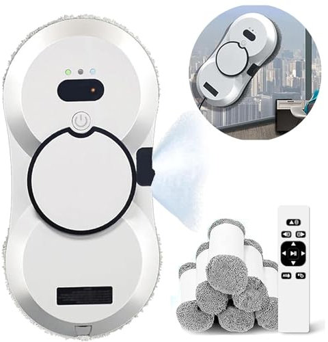 Robot Lavavetri, Aspirapolvere Intelligente per Finestre con Spruzzo d'Acqua Automatico, Aspirazione Forte 5600 Pa, Aspirapolvere per Finestre con Telecomando, per Porte, Finestre, Vetro