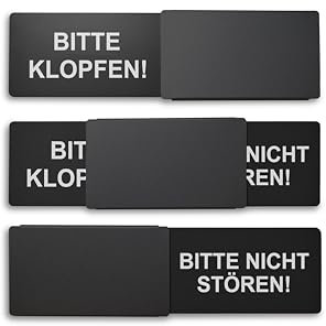 Frei/Besetzt-Schild Style: BITTE KLOPFEN/BITTE NICHT STÖREN (schwarz) 175x50mm - Design Made in Germany - Gravierte Buchstaben - Rahmenloses Schild, Metallschieber - 2 Klebepads der Marke 3M