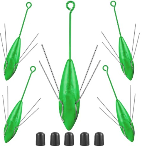 5 Pcs Sputnik Sinkers Surf Fishing Weight, Heavy-Duty Long Tail Fishing Weights Saltwater Surf Casting Sinkers,Fishing Weights Sinkers Spider Weights Surf Casting Sinkers（Green-4oz）