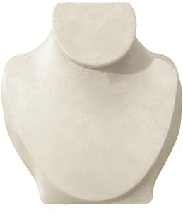 TINGSING Suede Necklace Display Stand Jewelry Bust Display Necklace Holder With Wooden Base Mannequin Pendant Chain Organizer Jewellery Showcase Rack for Home, Boutique, Trade Shows,Beige,Small