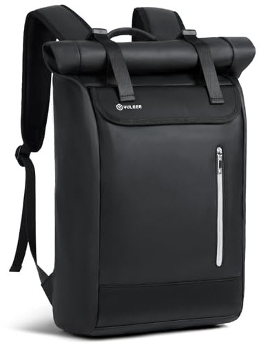 YULEEE Rolltop Rucksack, Wasserdicht 17 Zoll Laptop Rucksack mit Laptopfach, Elegant Tagesrucksack für Damen & Herren Uni Arbeit Reisen Freizeit, Schwarz
