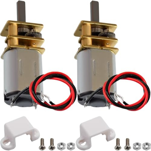JYUDAUFU 2 Pcs GA12-N20 Micro Gear Motor DC 3-12 V 35-140 RPM Slow Speed Full Metal Gearbox Mini Rotary D-Shaft Motor with Welding Wire with Bracket, for Robot/RC Toy Car/Electric Appliance/DC Fan/DIY