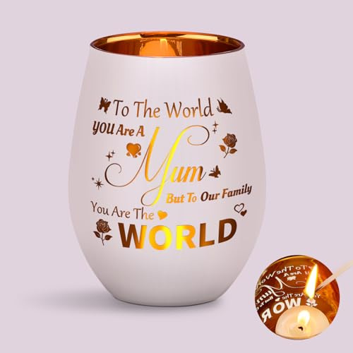Mum Birthday Gifts, Unique Glass Candle Holder for Mum, Tealight Holder Mother Presents from Daughter Son, Xmas Gift for Mummy, Stepmum, Mother in Law