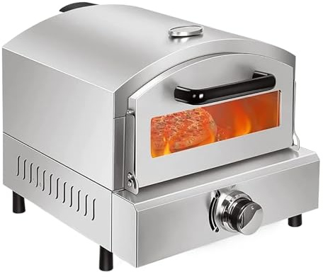 Eastnmythet Countertop Pizza Oven Electric/Gas, Pizza Maker Machine with 12in Pizza Stone, Double-Layer Stainless Steel Pizza Maker Oven for Party,Gas