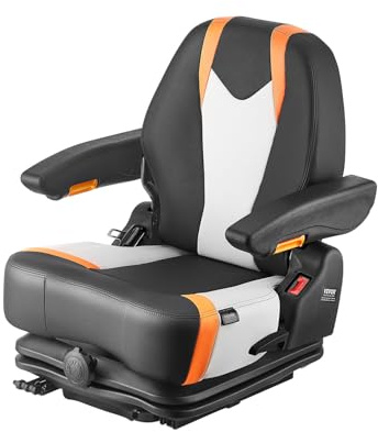 VEVOR Sedile Universale per Carrello Elevatore, con Schienale Regolabile, Bracciolo e Cintura di Sicurezza, Sedile per Trattore Pieghevole Sicuro con Microinterruttore, per Tosaerba per Minipale