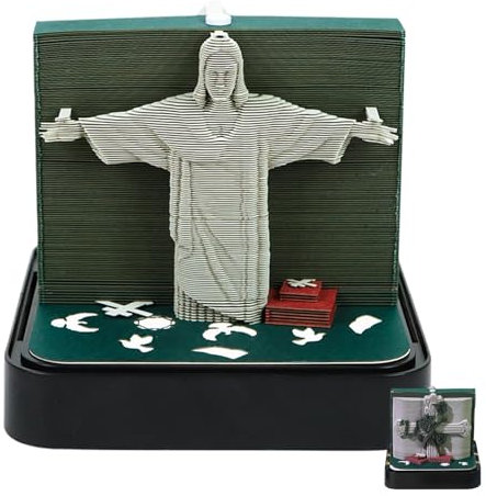 Schreibtischkalender 2025, Haftnotizen Jesus Berg, Kalender Memo Pad, Schnitzkunst Kalender für Tischdekoration, Abreißkalender