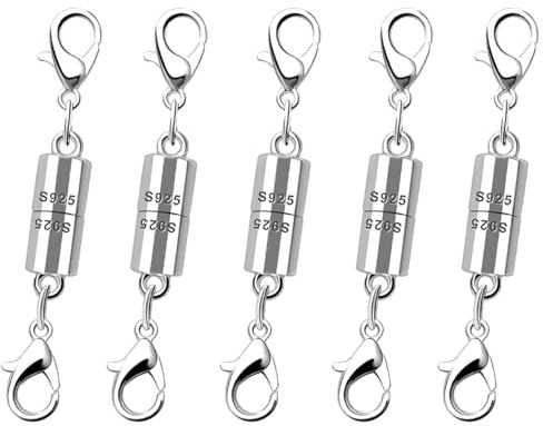 925 Silver Magnetic Necklace Clasps and Closures, Magnetic Jewelry Clasps,Strong Magnet Closures for Necklaces and Bracelets (5 Silver)