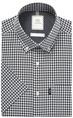 NEXT Homme Chemise Oxford boutonnée Repassage Facile Coupe Regular | Mélange de coton doux, Fermeture boutonnée, Imprimé à carreaux, Manches courtes