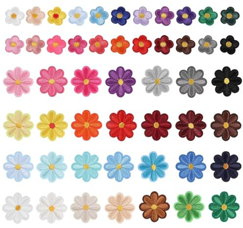 Aufnäher zum Aufbügeln, 50 Stück Gänseblümchen Patches zum Aufbügeln Stoffblumen zum Aufnähen für DIY Dekoration T-Shirt Jeans Jacken Hüte Rucksäcke