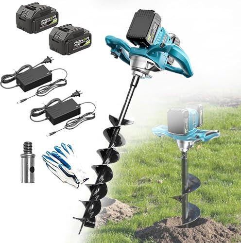 Digger De Trous De Poteau électrique 1200w - Tarière Post-clôture sans Fil avec 2 Batteries, 6 Engrenages Réglables, Direction Avant Et Inverse, Tarière Terrestre pour Plantation De Jardin 60 Mm