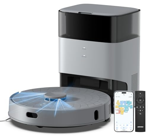 AIRROBO Saugroboter mit Wischfunktion und Absaugstation, T25+ Staubsauger Roboter 5500pa, Saug und Wischroboter LiDAR Navigation, APP-Steuerung, Starke Saugkraft für TeppichTierhaare