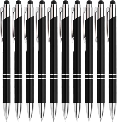 Beutrain 10 stück Kugelschreiber Set Hochwertig,Geschenk für lehrerin,Ergonomische Schreibstifte Set,Kugelschreiber schwarz Mit Touchscreen-Funktion Pen,Schwarz Mine