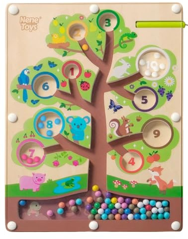 Nene Toys Labirinto Magnetico Bambini in Legno – Gioco Montessori Colori e Numeri – Giocattolo Educativo Motricità Fine 2 3 4 5 Anni – Tavola Magnetica da Viaggio – Regalo per Bambini e Bambine