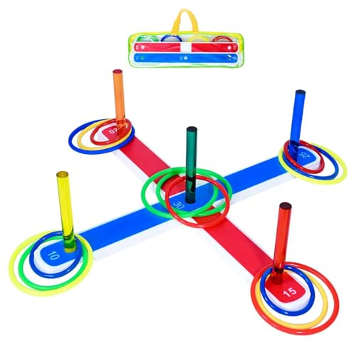 Digiele Gioco di Lancio ad Anelli per Bambini e Adulti, Acrilico Materiale Corpo e 24 Anelli in Plastica Colorati, 3 Tipi di Anelli di Dimensioni: 6 cm, 8 cm e 10 cm, 2 Modalità di Gioco Abilità Set