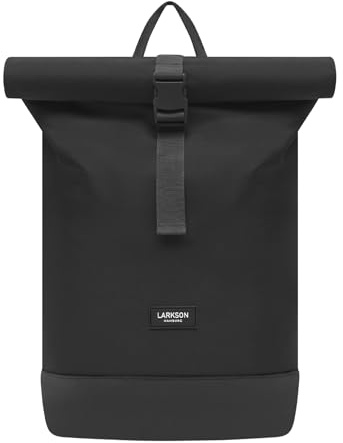 LARKSON Rucksack Damen & Herren Schwarz - Janne Small - Rolltop Rucksack mit Laptopfach für Uni, Arbeit, Reise & Fahrrad - Backpack Tagesrucksack Klein - Wasserabweisend