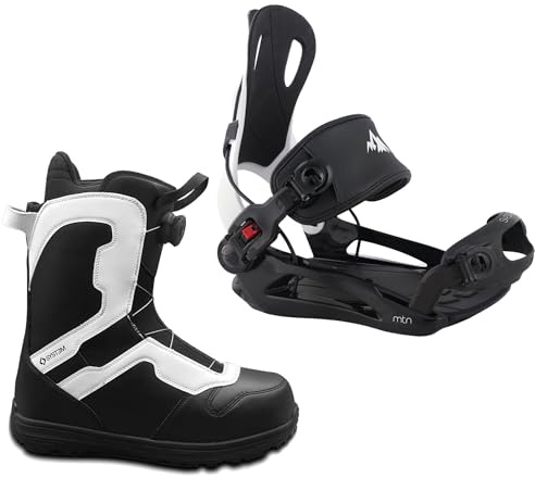 System MTN Rear Entry Step in Bindings w/Pro Twist Boots Men's Complete Snowboard Package (Medium Bindings, 8)