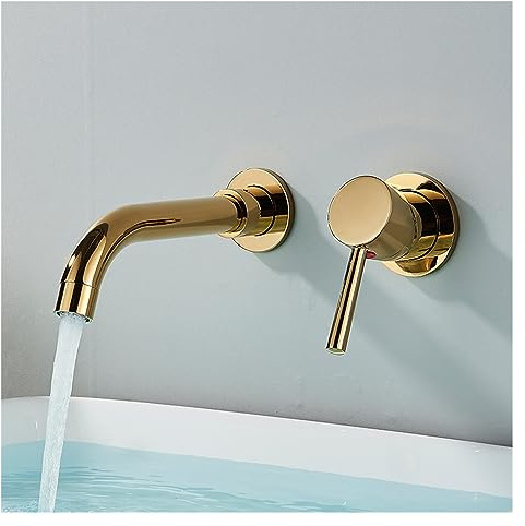 Brushed Gold Basin Faucet Concealed Wall Mounted Faucet Tap 360 Rotation Single Handle Hot Cold Water Bath Mixer Tap(Brushed Gold) LWX