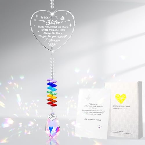 Meng Jiaran Sister Gifts Crystal Suncatcher for Windows Gifts | Crystal Sun Catchers for Windows with Beads, 13.8in Rainbow Maker for Birthday Graduation, Garden Hanging Decor
