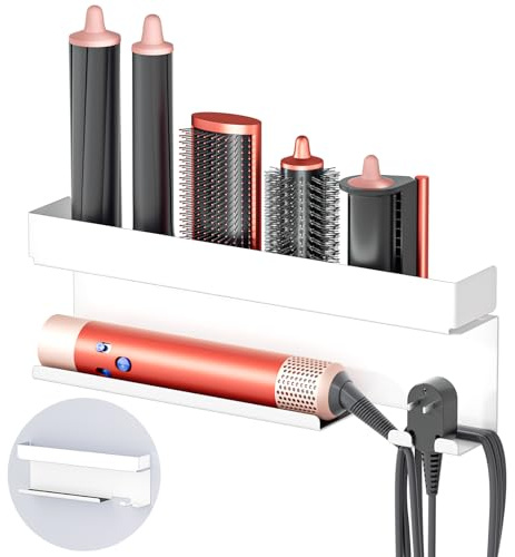 Oukimly Storage Hair Dryer Holder for Curling Iron Accessories, Hair Tool Organizer Wall Mount, Curling Iron Holder, Bathroom Hair Straightener Holder Stand for Styler Attachments Organizer, White