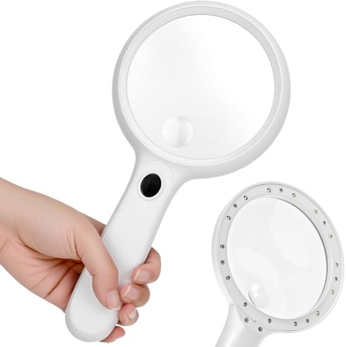 QWORK® Lupa con 14 Luces LED, Lupa de Mano Aumento de 2X/6X Veces, de Lectura, para Personas Mayores