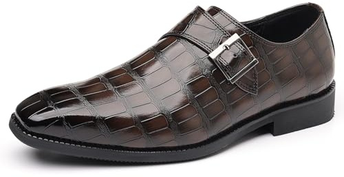 Herr Monkstrap tofflor av PU-läder Oxford formella affärsskor bekväma kostymskor för män, Mörkbrun, 42 EU