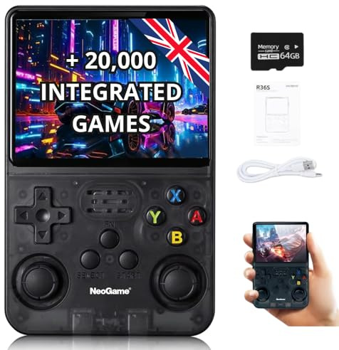 NeoGame® Retro Games Console – R36S Handheld Game Console with 10000+ Classic Games, Portable Gamelab Console, Gifts for Teen Boys Linux System,3000mAh Battery,3.5 Inch HD Screen,64G TF
