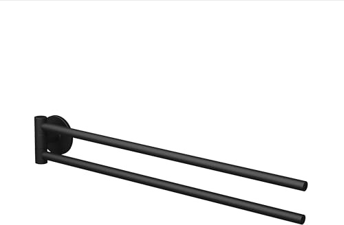 Lenz Handtuchhalter Nero in Schwarz-matt – 2 schwenkbare Arme, 40 cm – Mit Anti-Fingerabdruck Oberfläche – Wandmontage, zum Kleben oder Bohren – 4505351