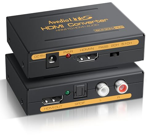 avedio vänster HDMI-ljudextractor, 4K hdmi ljudsplitter med hdmi ljudomvandlare optisk Toslink SPDIF L/R stereo analog ljud, HD HD ljudadapter för Chromecast, Fire Stick, Blu-ray-spelare