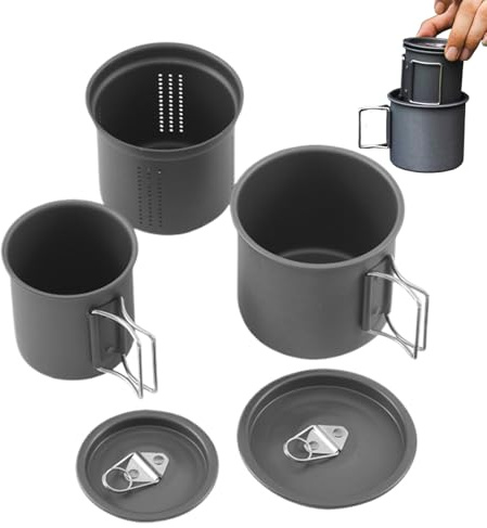 Tazas de café para camping, juego de 3 piezas apilables con asa plegable, portátil para exteriores, resistente vaso de camping para senderismo y, taza de cocina ligera para pesca