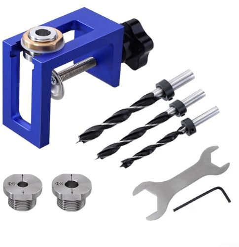 Holzdübel-Bohrschablonen-Set aus Aluminiumlegierung, mit verstellbarer Bohrführung für Schranktüren, Blau (C)