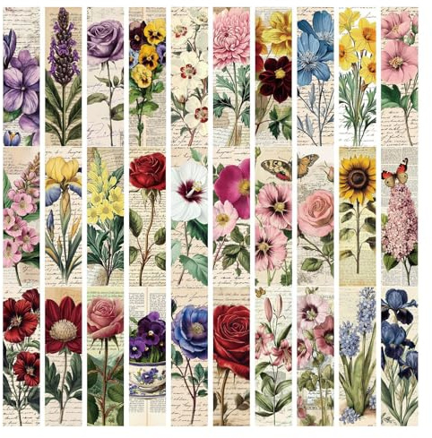 30 Stück Vintage Lesezeichen Papier Buchmarkierungen Blume Thema Paper Bookmarks Pack Buchmarker Set Für Buchliebhaber Schriftsteller Leser (B)