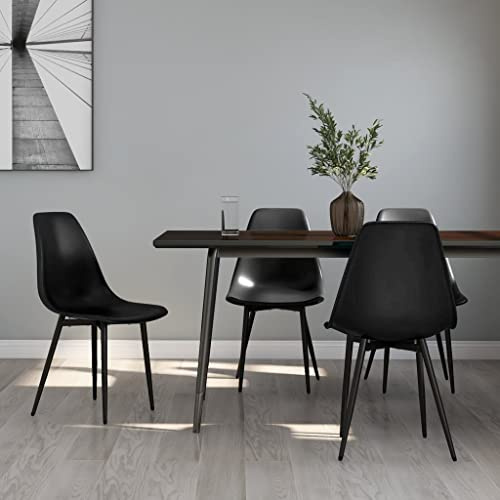 QUAHEAS Esszimmerstühle 4er Set, Schwarz PP Kunststoff, Metallbeine, 46x52x84 cm, Modern Küchenstühle für Esszimmer & Küche, Ergonomisch Geschwungene Rückenlehne