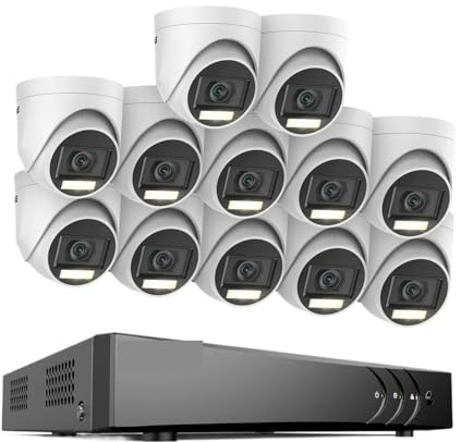Système De Caméra Sécurité Lite 16 Canaux 5 MP H.265 + DVR Surveillance PIR Caméras Dôme Extérieures Kit Résistant Aux Intempéries IP67 DéTection De Mouvement(1T,16CH 12PCS Kit)
