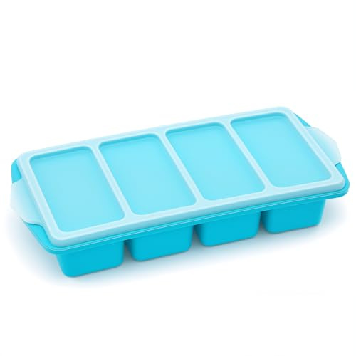XJIANFU Silicone Freezer Moulds with Lids,Soup Containers,4-Compartment Freezer Storage Boxes,Made from Food-Grade,Materials,Dishwasher-Safe(726-1PCS-Blue)