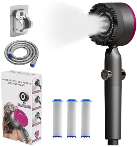 Hard Water Filter Shower Head, High Pressure Shower Heads with Hose and Shower Stand, 4 Mode Power Showerhead with Pause Switch, Handheld Massage Shower Filter for Residual Chlorine Removal (Grey)