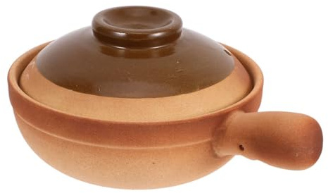 DIYEAH Pentola di Terracotta per Cucinare 600 Ml Coperchio, Vaso Tradizionale in Argilla Naturale, Distribuzione Uniforme del Calore, Adatta per Stufatura e Frittura, Portatile per