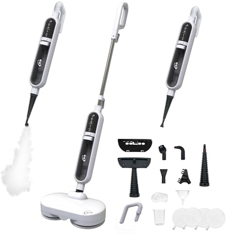 KOK 10-en-1 Nettoyeur vapeur, Balai Vapeur avec Fonction Rotative, Vapeur à haute température, 500 ml Capacité, 15 Accessoires, 10s Temps chauffage, pour les chambres, les cuisines et les salons