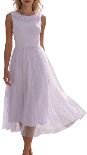 Minetom Robe Femme Élégante Longue en Chiffon Col Bateau sans Manches Taille Plissée Et Jupe A-Line Fluide Style Chic pour Mariage Invité Et Soirée