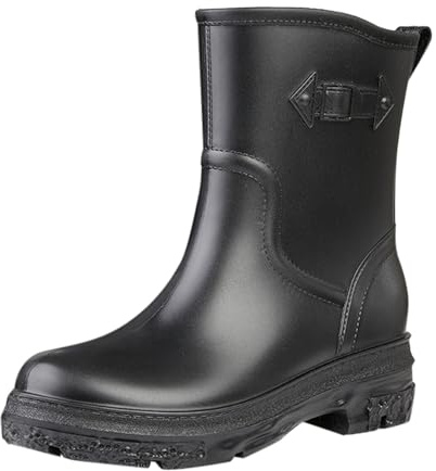 Maskjuwio Stivali di gomma da donna con suola grossa, stivali corti in gomma a metà polpaccio, antiscivolo, durevoli, casual, versatili, senza lacci, stivali Chelsea per lavaggio auto, pesca, Nero