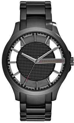 Armani Exchange Uhr für Herren , Dreizeigeruhrwerk, 46 mm schwarzes Edelstahlgehäuse mit Edelstahlarmband, AX2189