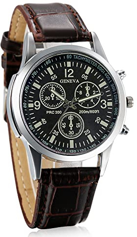 JewelryWe Herren Armbanduhr, Retro Klassische Leder Band Quarz Analog Uhr mit Digital Zifferblatt, Braun Schwarz Blau