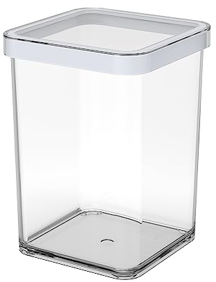 Rotho Loft Scatola Quadrata con Coperchio e Guarnizione, Plastica (SAN) senza BPA, Trasparente/Bianco, 1 L, 10.0 x 10.0 x 14.2 cm