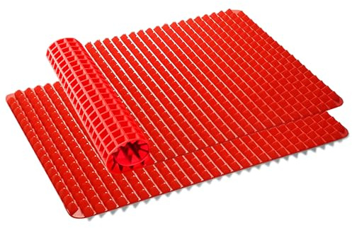Wolecok Silicone Baking Mat Red Pyramid Non Stick Bacon Microwave Tray Pastry Mats Red BBQ Grill Mat Baking Supplies oven Liners For Bottom Of Oven - 16 X 11''Silicone Mats For Kitchen Counter 2 Pack